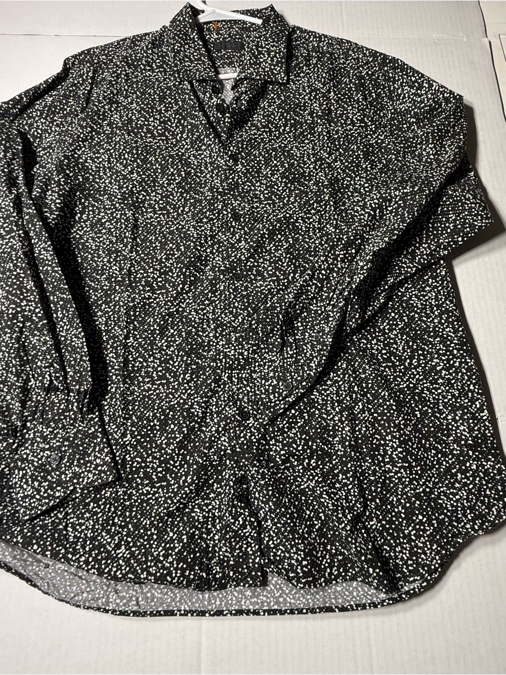 Saks Fifth Avenue Black Button-Up Shirt Jacket with White Speckle Print